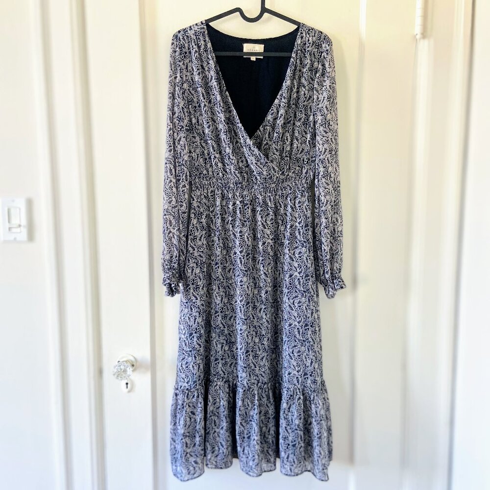 Sezane black and cream paisley print midi dress
